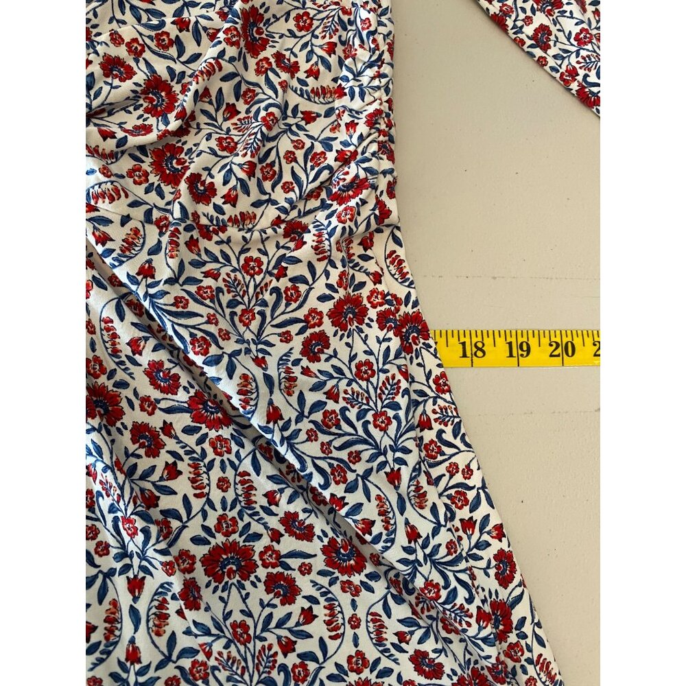 Lands End Dress V-Neck Long Sleeve Red & Blue Floral Pattern Medium - Picture 9 of 10